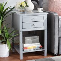 Baxton Studio SR1801426-Light Grey-NS Willow Modern Transitional Light Grey Finished 2-Drawer Wood Nightstand